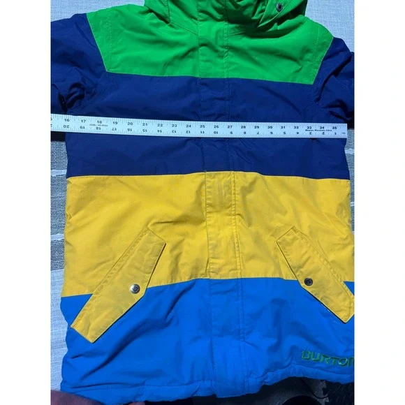 Kids Burton Snowboard Jacket Size L Colorblock Green Blue Yellow Navy Hooded ski - Picture 5 of 7
